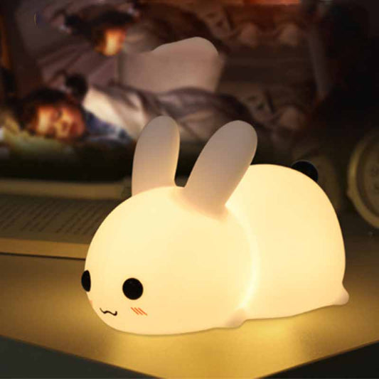 Veilleuse LED lapin en silicone – lampe cartoon à intensité réglable, rechargeable USB.